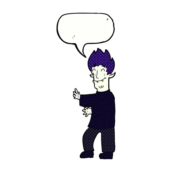 Cartoon opgewonden vampier met spraakbel — Stockvector