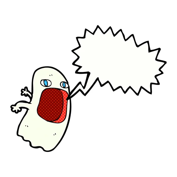 Divertido fantasma de dibujos animados con burbuja de habla — Vector de stock