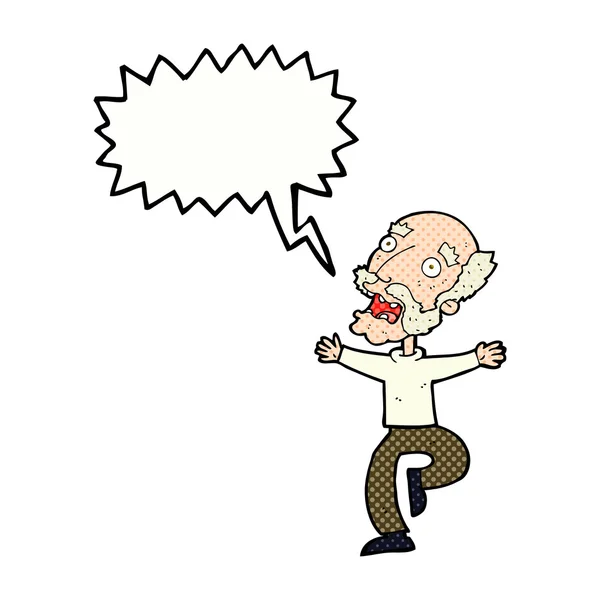 Cartoon old man having a fright with speech bubble — Stock Vector