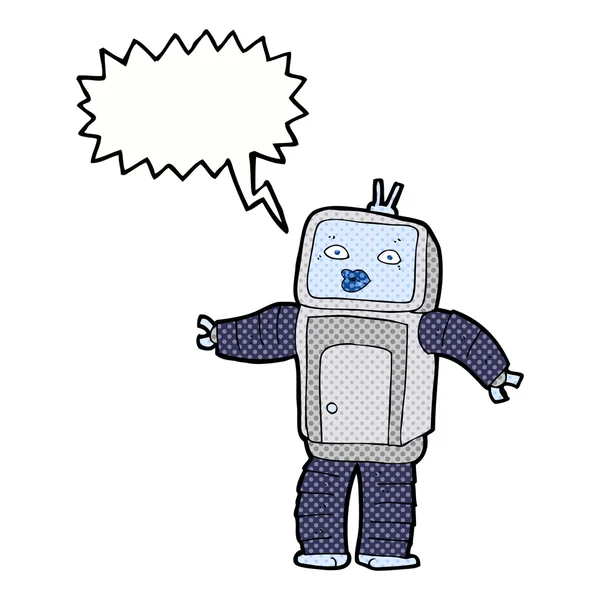 Funny cartoon robot with speech bubble — Stock Vector