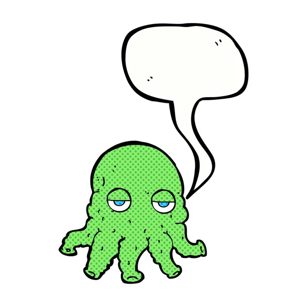 Cartoon cara de lula alienígena com bolha de fala — Vetor de Stock