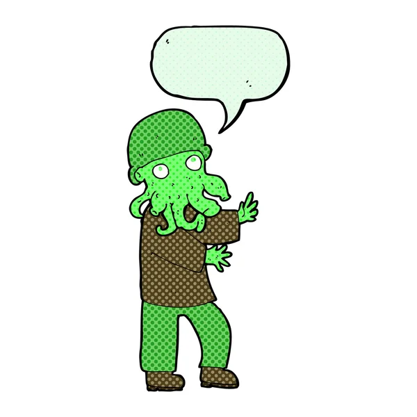 cartoon alien man with speech bubble