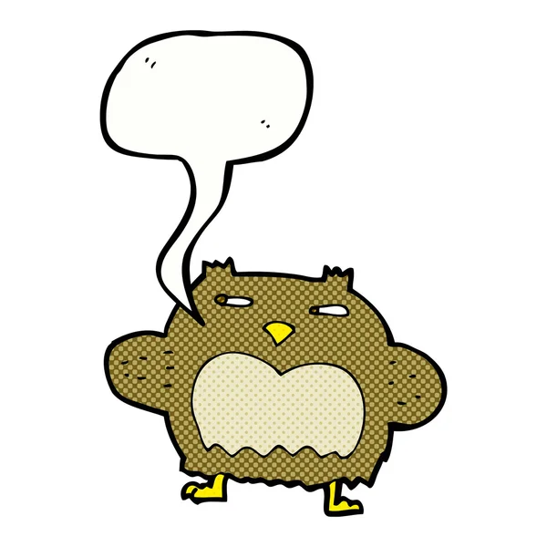 Kreslená podezřelá sova s bublinou řeči — Stockový vektor