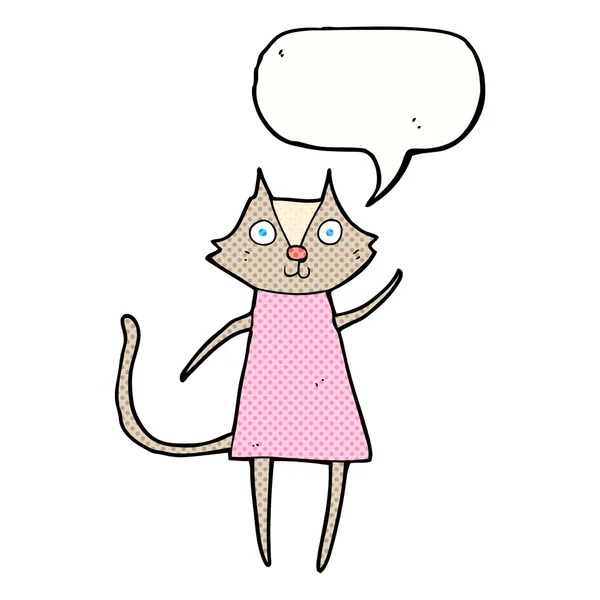 Roztomilý karikatura kočka mává s hlasovou bublinou — Stockový vektor