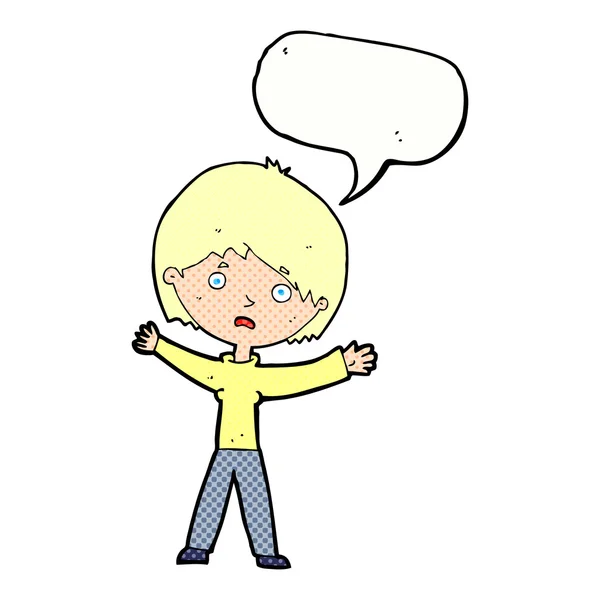 Cartoon worried woman with speech bubble — Stock Vector