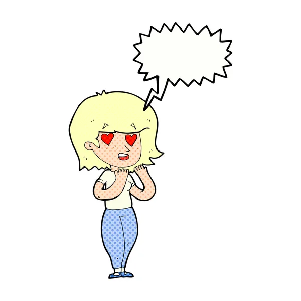 Cartoon vrouw in liefde met tekstballon — Stockvector