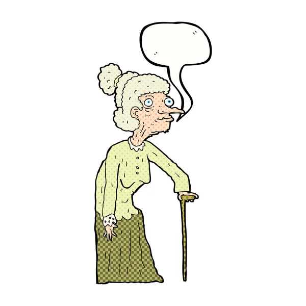 Cartoon alte Frau mit Sprechblase — Stockvektor