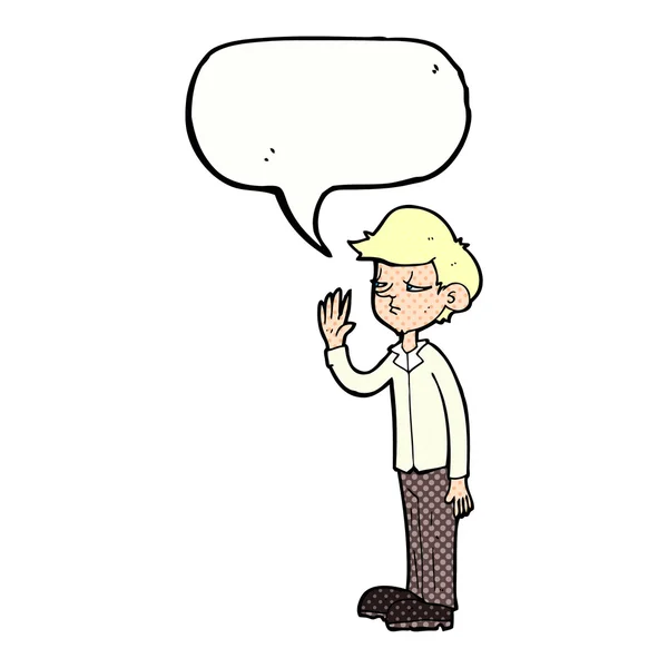 Cartoon arrogant boy with speech bubble — Stock Vector
