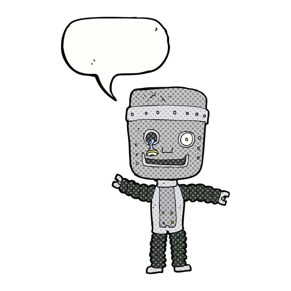 Robot divertido de dibujos animados con burbuja de habla — Vector de stock