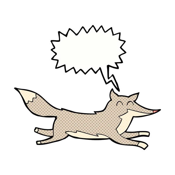 Loup de course de dessin animé avec bulle de parole — Image vectorielle