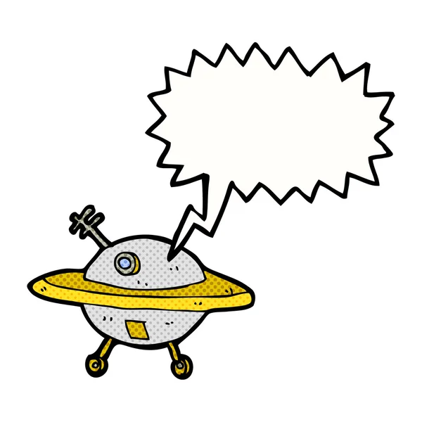 Soucoupe volante de dessin animé avec bulle de parole — Image vectorielle