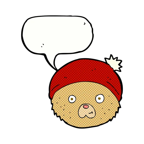 Cara de urso de pelúcia de desenho animado com bolha de fala — Vetor de Stock