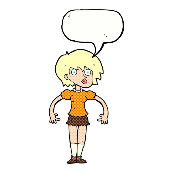 Cartoon surprised woman with speech bubble — Stock Vector