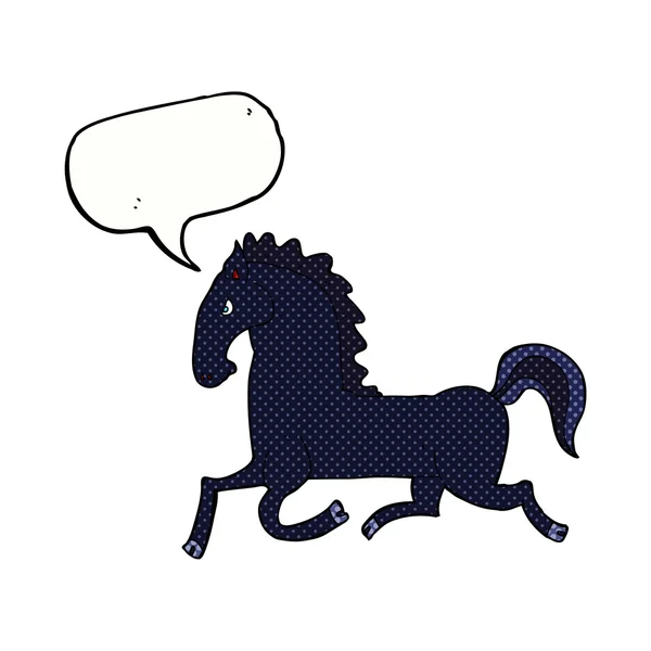 Kartun berjalan kuda hitam dengan gelembung bicara - Stok Vektor