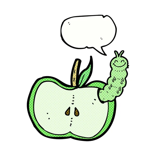 Cartoon appel met bug met spraakbel — Stockvector