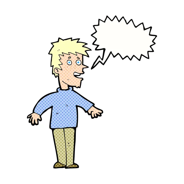 Desen animat băiat fericit cu bulă de vorbire — Vector de stoc