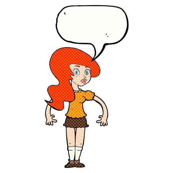 Cartoon pretty woman with speech bubble — Stock Vector