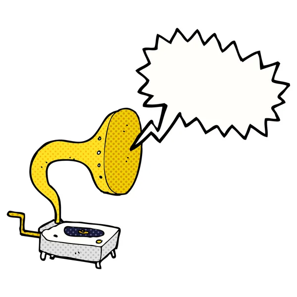 Cartoon gramophone with speech bubble — Stock Vector