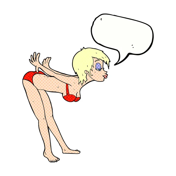 Dessin animé pin up fille en bikini avec bulle de parole — Image vectorielle