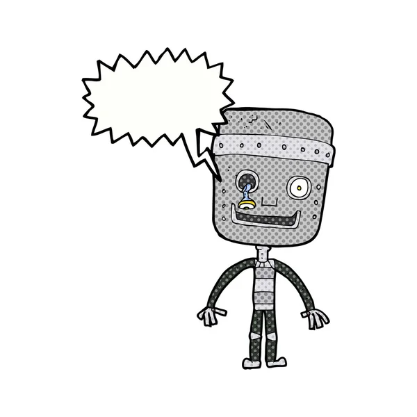 Cartoon grappig robot met spraakbel — Stockvector