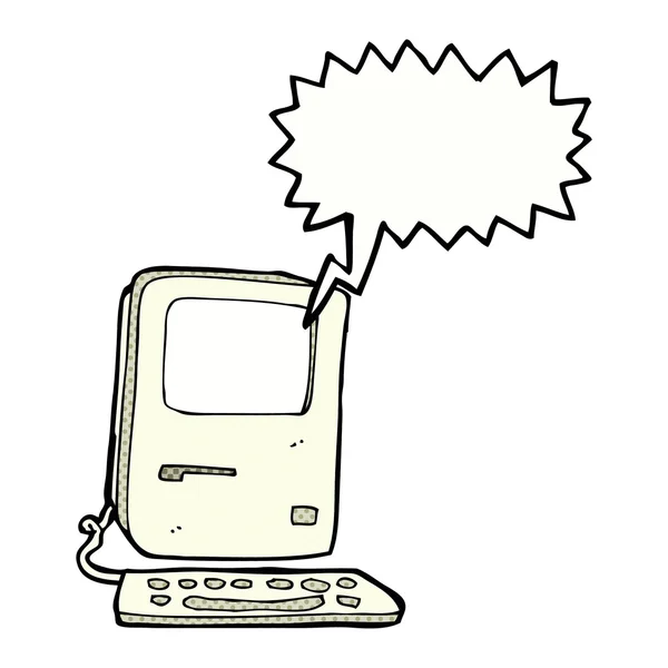 De oude computer cartoon met tekstballon — Stockvector