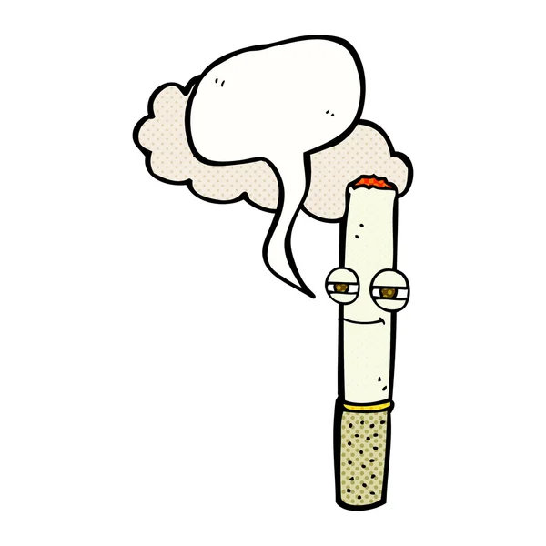 Cartoon happy cigarette with speech bubble — Stock Vector