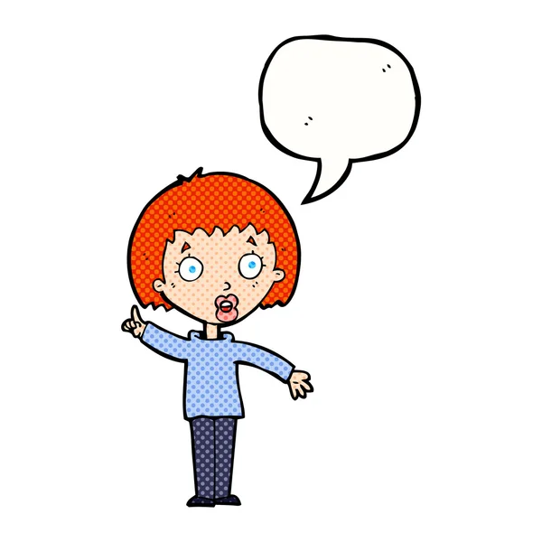 Cartoon woman explaining her point with speech bubble — Stock Vector