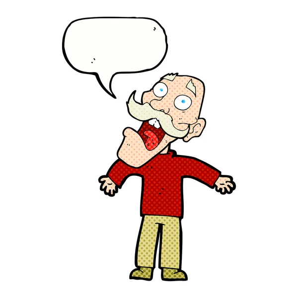 Cartoon terrified old man with speech bubble — Stock Vector