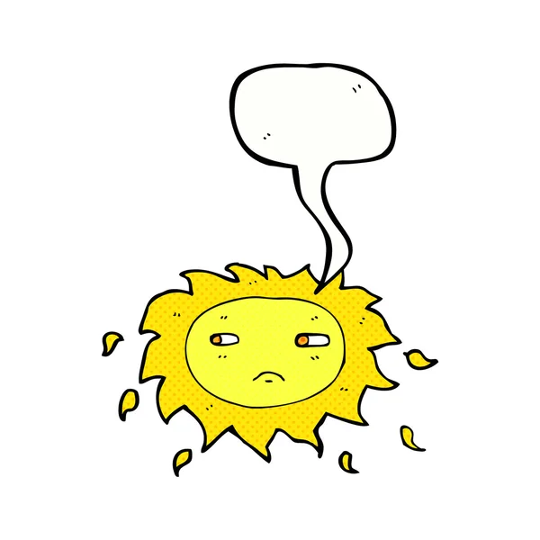 Мультфильм грустное солнце с мыльным пузырем речи — стоковый вектор