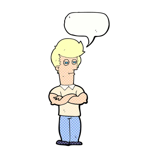 Hombre de dibujos animados con brazos cruzados con burbuja de habla — Archivo Imágenes Vectoriales