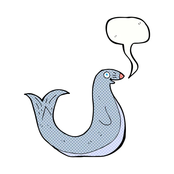 Cartoon happy seal met spraakzeepbel — Stockvector