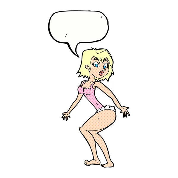 Tecknad kvinna i underkläder med tal bubbla — Stock vektor