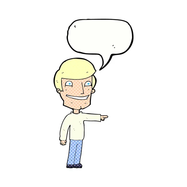 Cartoon gelukkig man wijzen met spraakzeepbel — Stockvector