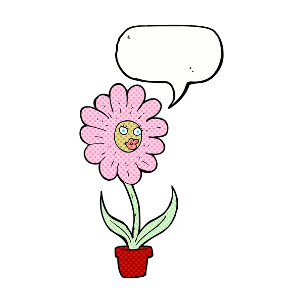 Flor de dibujos animados con burbuja de habla — Vector de stock