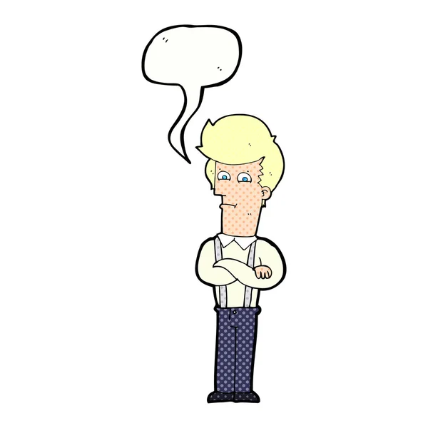 Cartoon annoyed man with speech bubble — Stock Vector