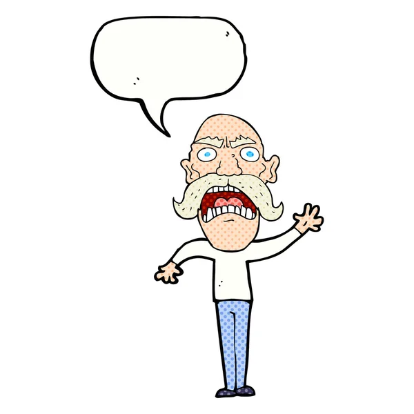 Cartoon angry old man with speech bubble — Stock Vector