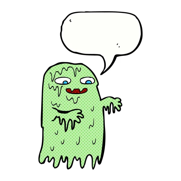 Cartoon gross slime ghost with speech bubble — Stock Vector