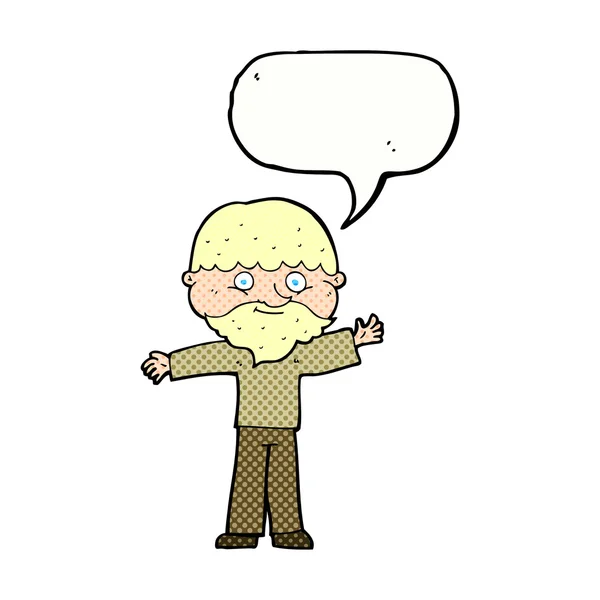 Kartun pria bahagia dengan jenggot dengan gelembung bicara - Stok Vektor