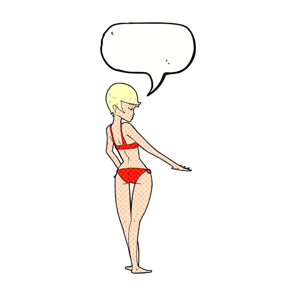 Cartoon bikini woman with speech bubble — Stock Vector