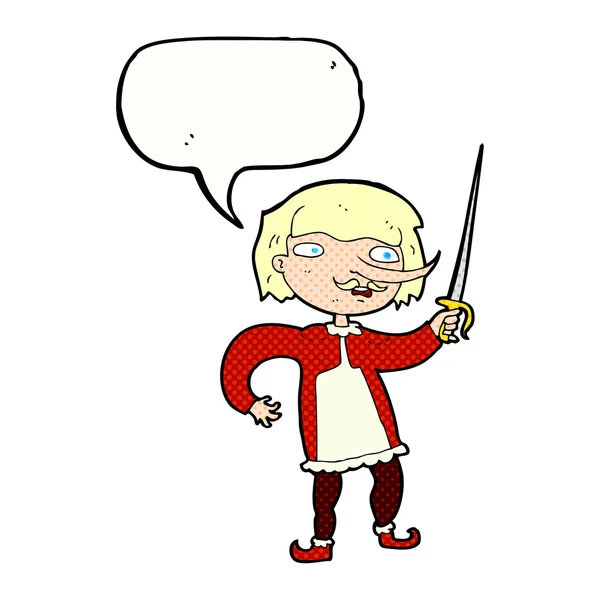 Cartoon musketeer with speech bubble — Stock Vector