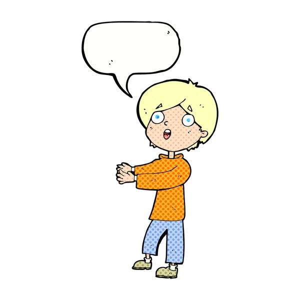 Cartoon shocked boy with speech bubble — Stock Vector