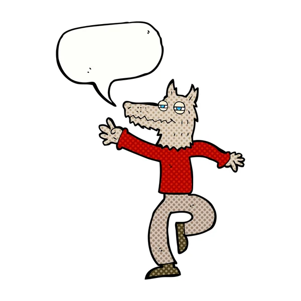 Karikatur glücklicher Wolf Mann mit Sprechblase — Stockvektor