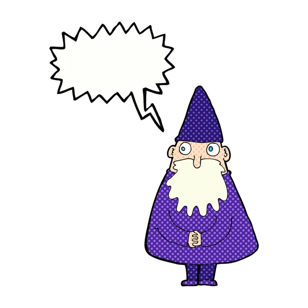 Cartoon wizard with speech bubble — Stock Vector