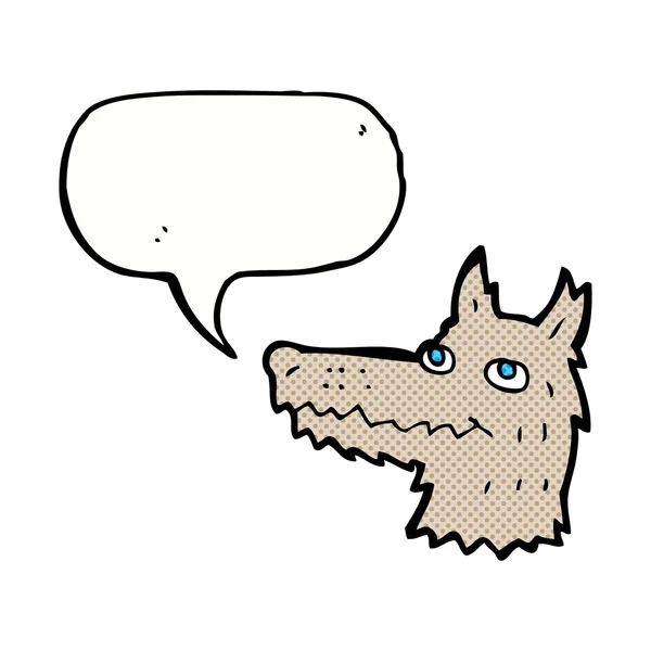 Κεφάλι λύκου κινουμένων σχεδίων με φούσκα ομιλία — Διανυσματικό Αρχείο