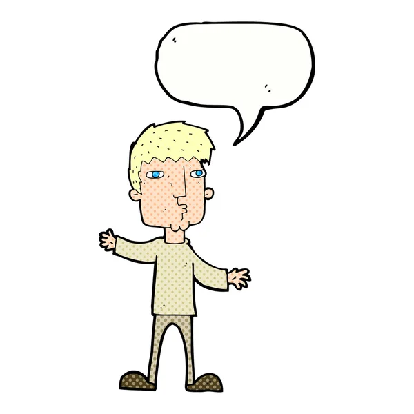 Dibujos animados hombre curioso con burbuja de habla — Vector de stock