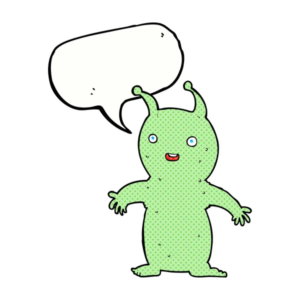 Dessin animé heureux petit alien avec bulle de parole — Image vectorielle