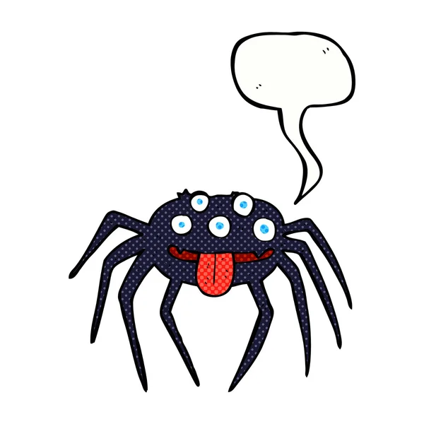 Cartoon gross halloween spider with speech bubble — Stock Vector