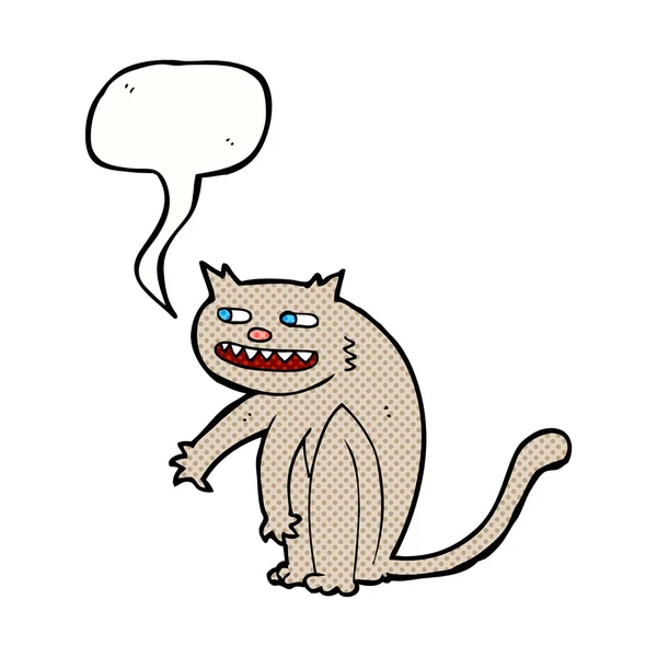 Cartone animato gatto felice con la bolla discorso — Vettoriale Stock