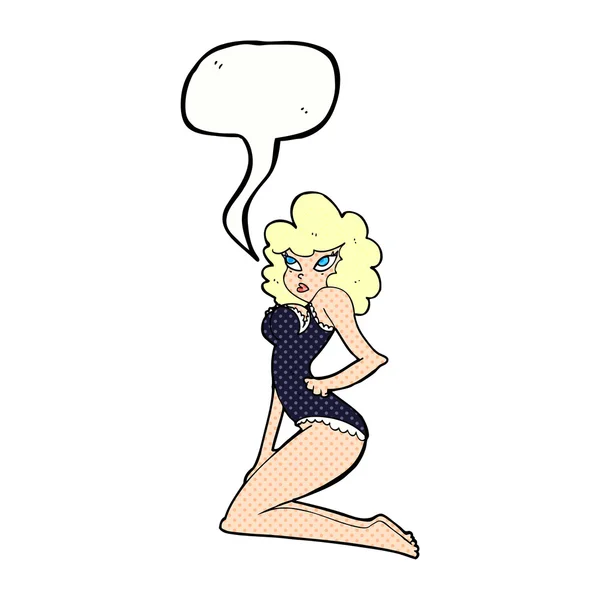 Cartoon pin-up woman with speech bubble — Stock Vector