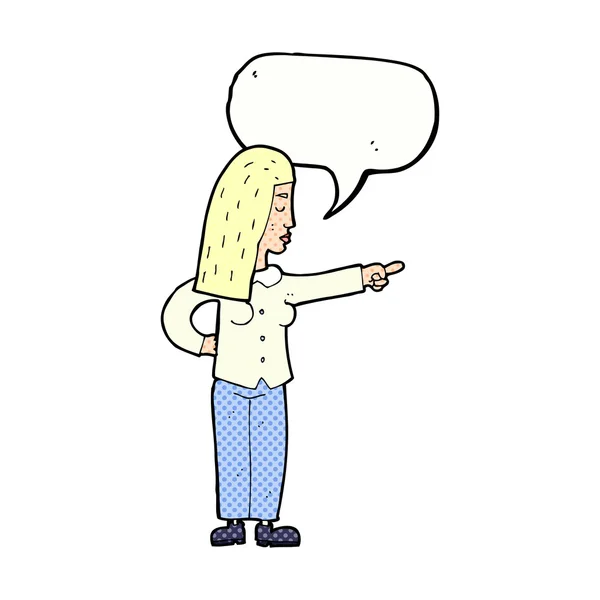 Kreskówka kobieta wskazując z bańki mowy — Wektor stockowy